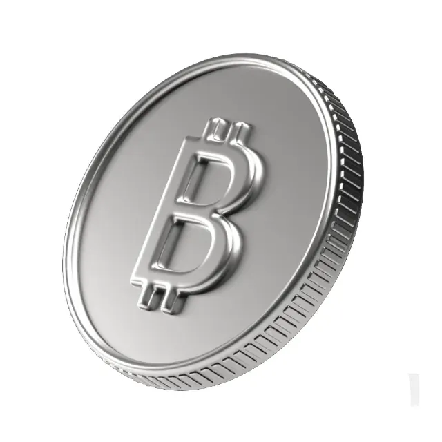 A silver 3D bitcoin coin