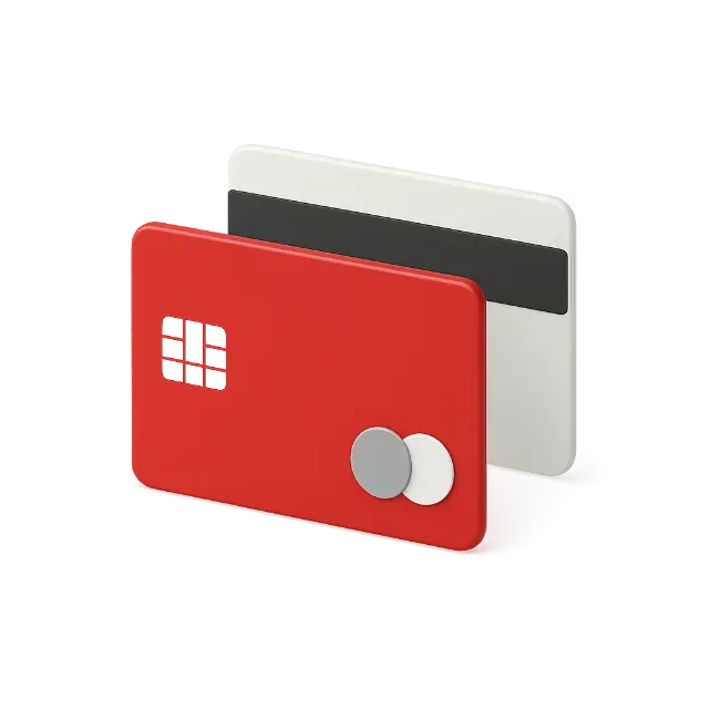 Two 3D bank cards, red and white