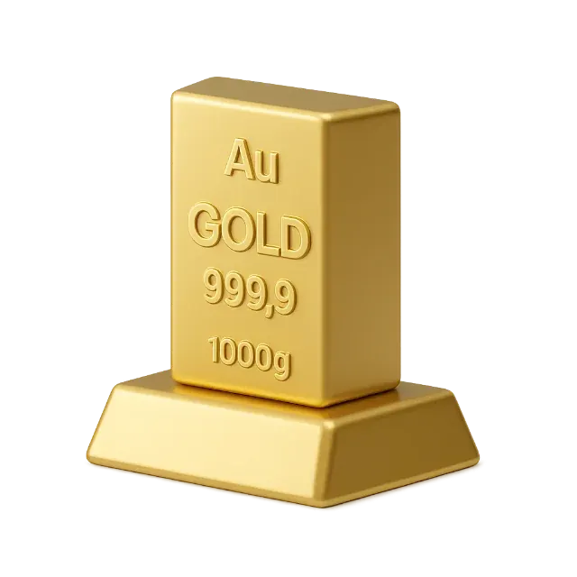 A 3D gold bar stamped Au 999.9, 1000 g
