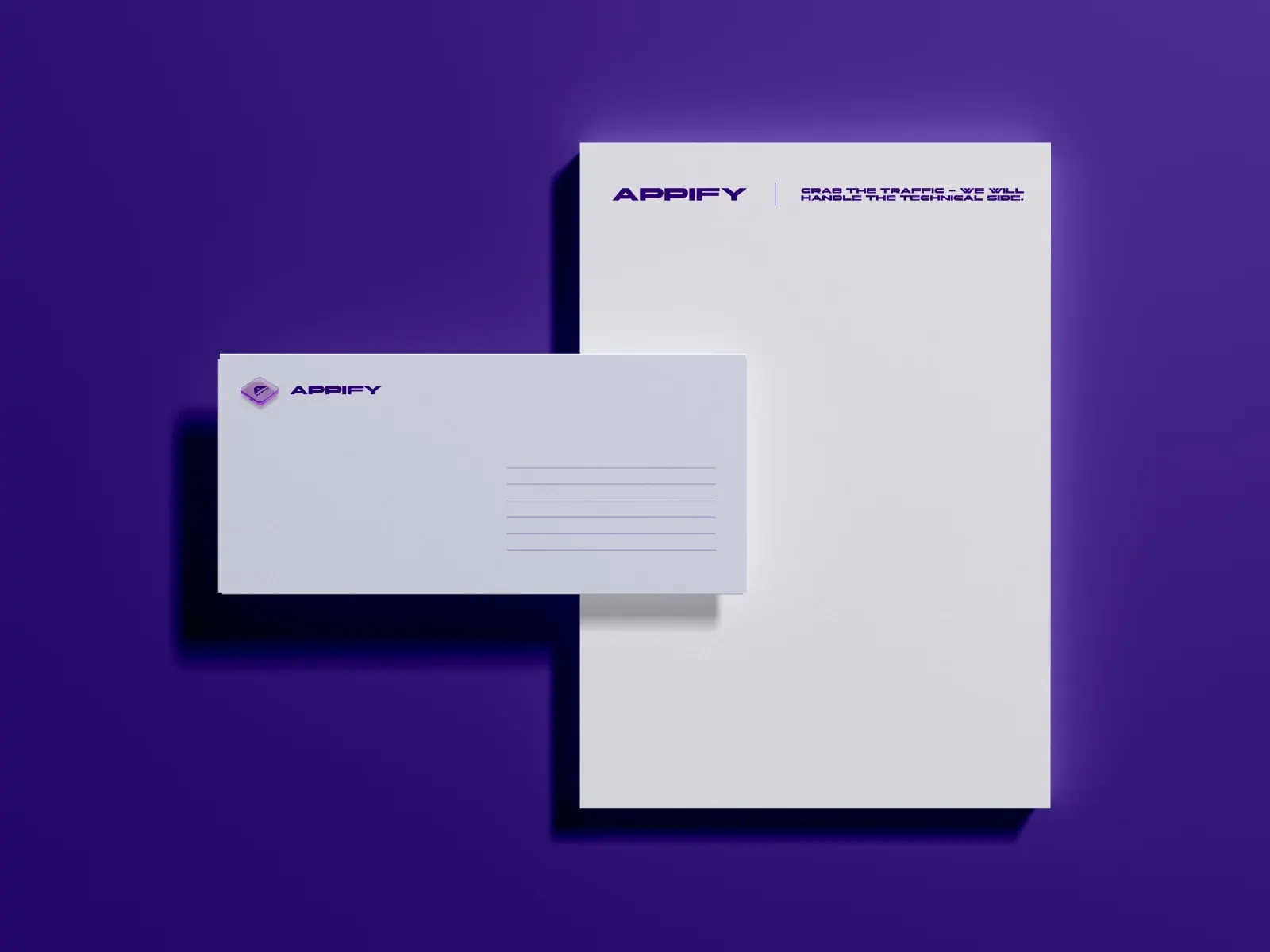 An Appify envelope and letterhead on violet