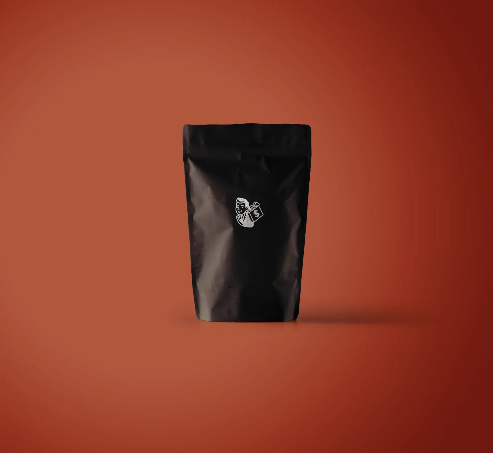 A black Monex pouch with the mascot badge on red